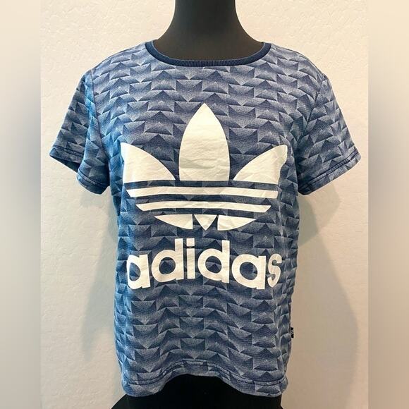 ADIDAS | Originals Chevron Trefoil Logo Tee Shirt Blue Graphic | Small - Picture 2 of 6